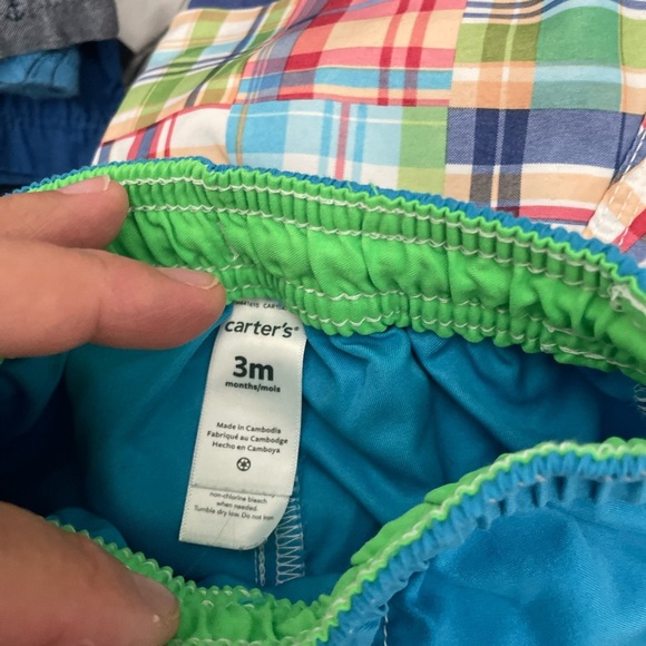 Carter's Multicolor Plaid and Blue Kids Swim Trunks size 3M - Picture 2 of 4